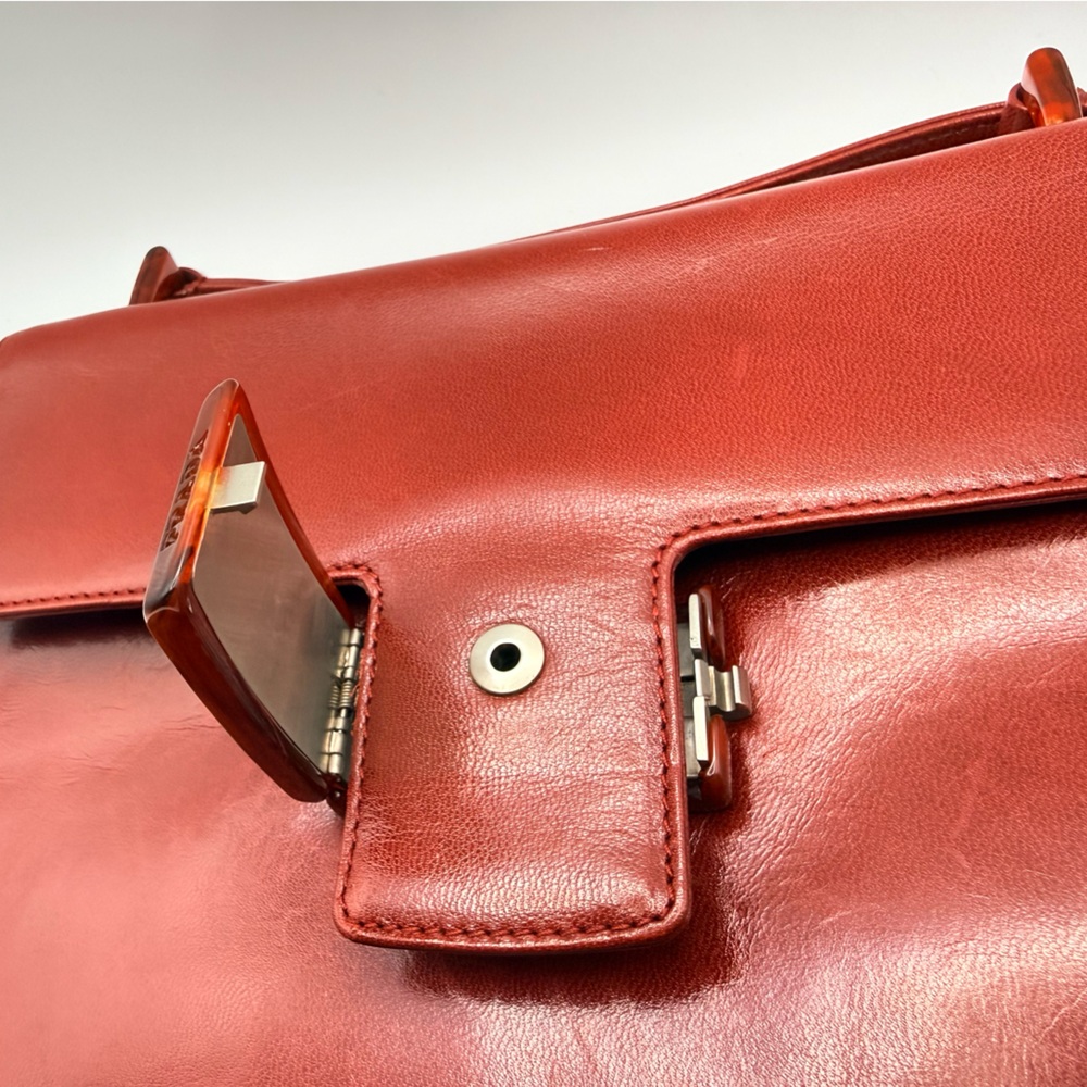 VINTAGE Prada Madras Bachel Leather Flap Bag - Porpora Red Tortoise - Picture 5 of 15